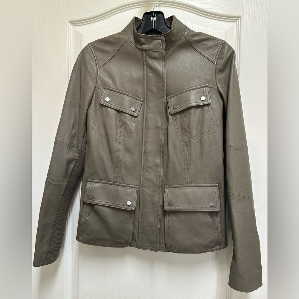 Vince Cargo Zip Lambskin Leather Jacket Gray Green Sz. Women’s XS